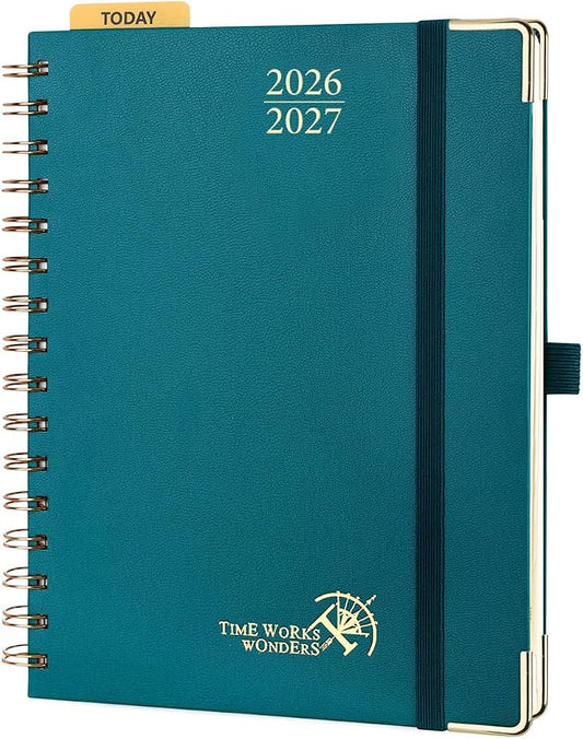 POPRUN 2026-2027 Weekly Planner 6.25" x 8.5" Weekly and Monthly Planner | Jul 2026 - Jun 2027 Daily Agenda Book with Hourly Schedule, Tabs, Hardcover, School and Office Supplies- Pacific Green