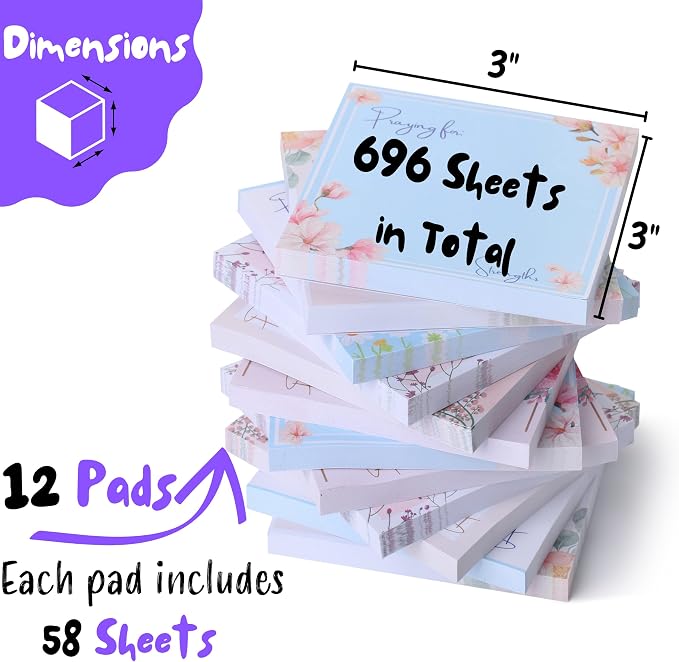 Mr. Pen- Floral Sticky Notes, 3"x3", 12 Pads, 700 Sheets, Colorful | Sticky Notes Bulk, Self-Stick Note Pads, Perfect for Office, School, Home, Study & Organization