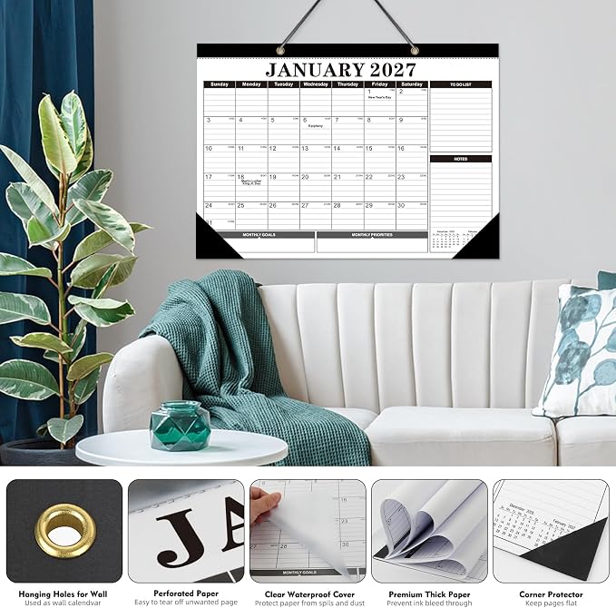 Tcamp Desk Calendar 2026-2027, Large Desktop Calendar 2026-2027 (Jul. 2026 - Dec. 2027), Big 17" x 12" Wall Monthly Calendar with Julian Dates, 18 Months Desk Planner for Home School Office Desktop