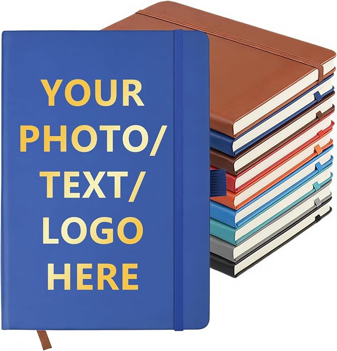Customizable Personalized Notebook | Custom Logo, Text & Image A5 Journal Notebook | 200 Lined Pages 8.5" x 5.8" | Daily Writing Journal for Office, Students & Gift Giving, DarkBlue