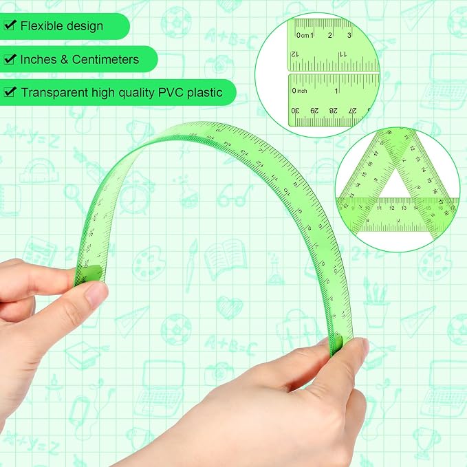 Zonon 2 Pcs 12 Inch Clear Ruler and 6 Inch Plastic Protractor Set, Dual Scale Inch/Cm Math Geometry Measuring Tools for Back to School Students Teachers Classroom Office Drafting Use(Green)
