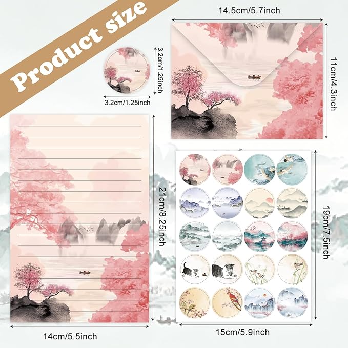 FUNCLASS 160 Pcs Ink Wash Stationery Set Letter and Envelopes | 50 Lined Stationery Paper and 50 Matching Envelopes , 5.5 x 8.25 Inches Letter Writing Stationery for Home, Office, School