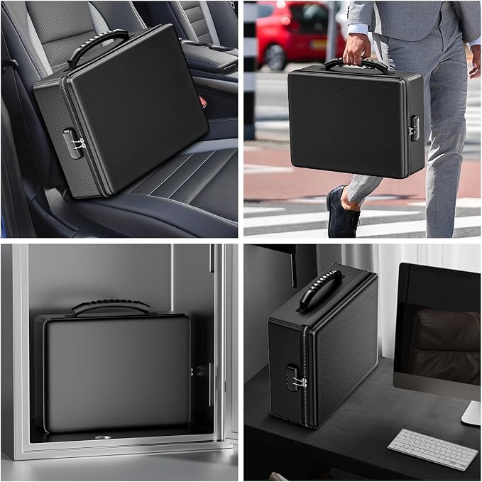 ENGPOW Fireproof Document Box with Lock & Heat-Resistant Fireproof Zipper | 6400°F 12-Layer Fire Protection,Hard Case File Organizer with Multi-Pocket,Portable Home Safe Storage for Money,Jewelry