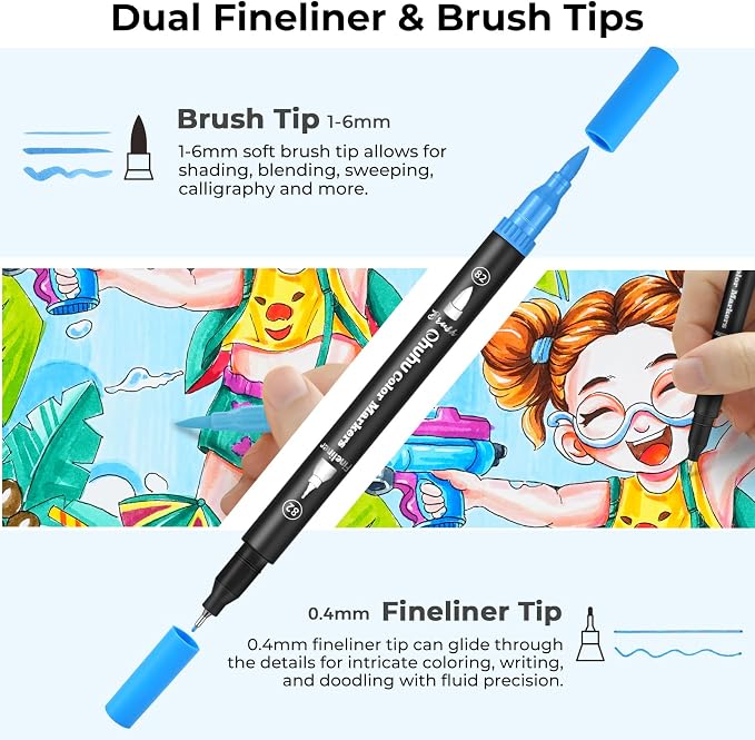 Ohuhu Markers for Adult Coloring Books No bleeding 60 Colors Coloring Markers Water-based Dual Tips Fineliner & Brush Drawing Pens Art Markers for Kids Adults Sketch Journal - Maui - Black | No Bleed Coloring Markers Fineliner & Brush Drawing Pens Art ...