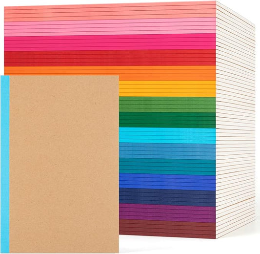 60 Pack Lined Notebook Journals Bulk, A5 College Ruled Composition Notebook, 8.3”x 5.5”, Kraft Cover with Rainbow Spines, 15 Colors 60 Pages for School Office Travel