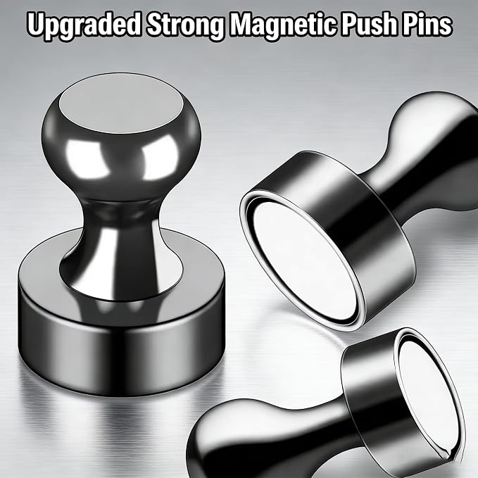 Strong Fridge Magnets, 10 Pcs, 12 x 16mm, Silver, Heavy Duty Magnetic Push Pins for Refrigerator, Whiteboard, Office, Classroom, Kitchen & Locker Decor