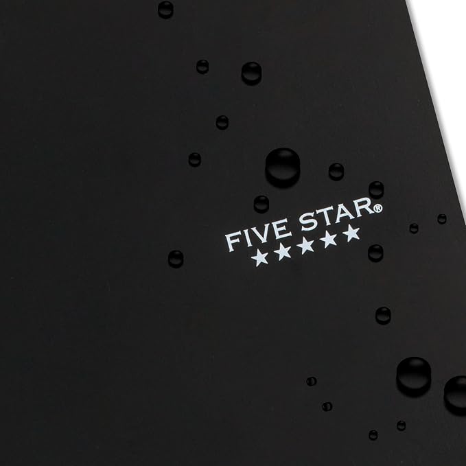 Five Star Spiral Notebook + Study App, 5 Subject, Wide Ruled Paper, 8" x 10-1/2", 200 Sheets, Fights Ink Bleed, Water Resistant Cover, Black (72045)