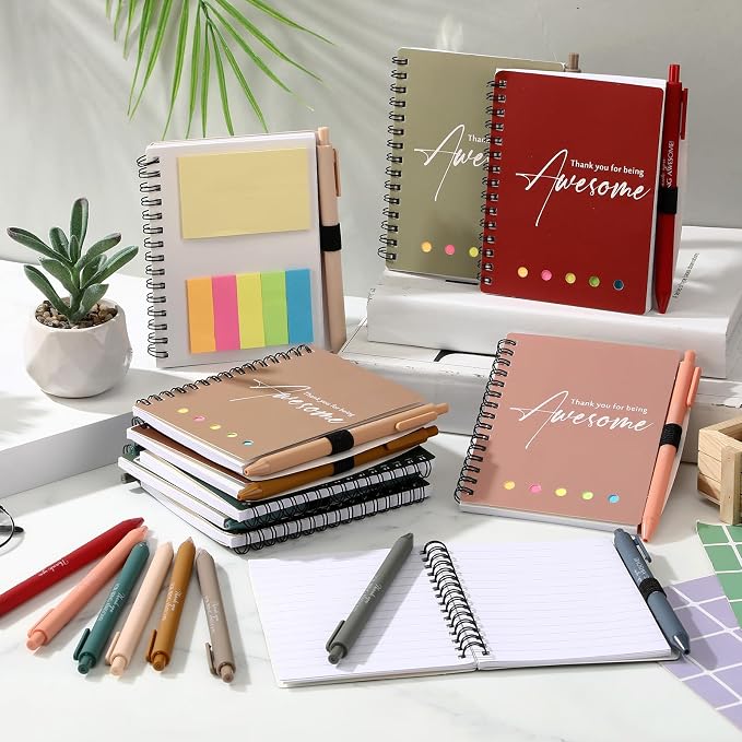 Chuangdi 20 Sets Back to School Teacher Gifts Bulk Inspirational Spiral Notebook with Sticky Note Motivational Pen Appreciation Gifts for Employee Team Staff Coworker (Classic,Vibrant)