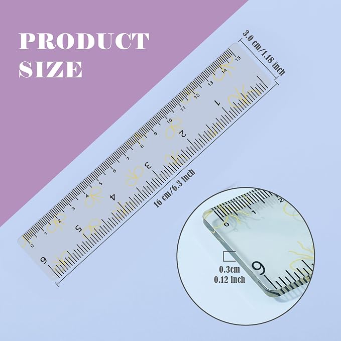 BAYTORY 4Pcs Transparent Acrylic Small Ruler 6 Inch, Straight Mini Rulers | Shatterproof Student Stationery Centimeters with Inches, for Classroom Essentials School Supplies (Bowknot 6 Inch)