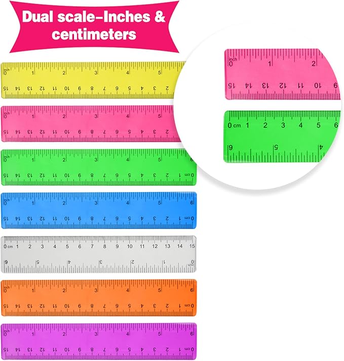 14 Packs 6 Inch Small Rulers for Kids, Plastic Ruler for School | Assorted Colors Plastic Ruler with Inches and Centimeters, Practical for Students Classroom, Office