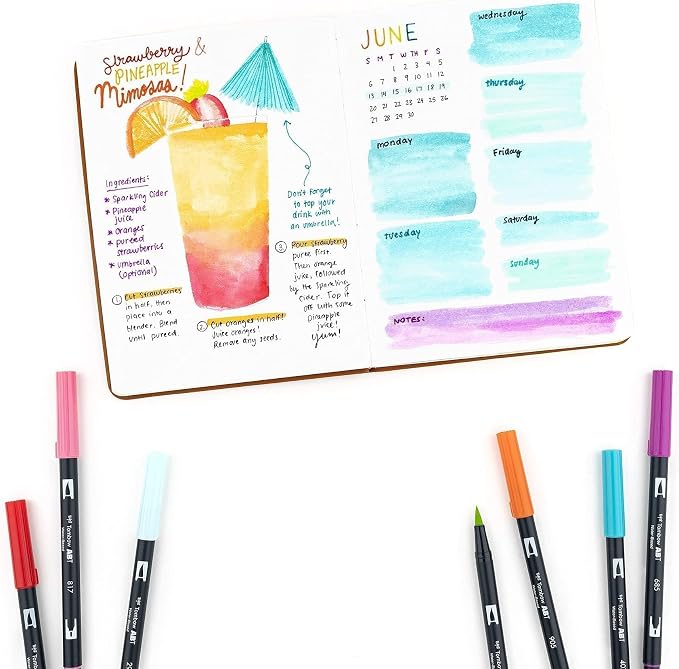 Tombow 56189 Dual Brush Pen Art Markers, Tropical, 10-Pack. Blendable, Brush and Fine Tip Markers