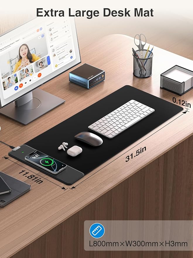 Magnetic Wireless Charging Mouse Pad, 31.5"x11.8" Large Desk Mat | Waterproof Mousepad, Smooth Glide, Stitched Edge, Non-Slip Rubber Base, Desk Pad Computer Keyboard Mat, No Adapter