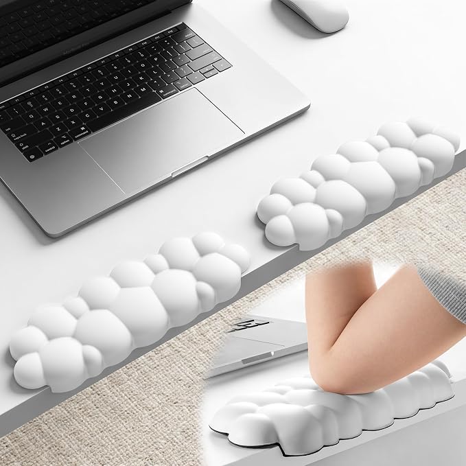 Elbow Pad for Desk, 2-Pack Cloud Elbow Rest(White), Edge Arm Rest | L-Shaped, Leather Surface, Memory Foam, Waterproof, Non-Slip Wrist Support Wrist Rest