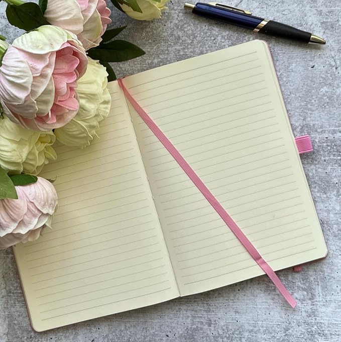RICCO BELLO Lined Journal Notebook, Light Pink | Faux Leather Hardcover, Pen Holder, 96 Sheets/192 Pages, College Ruled, 5.7 x 8.4 Inches