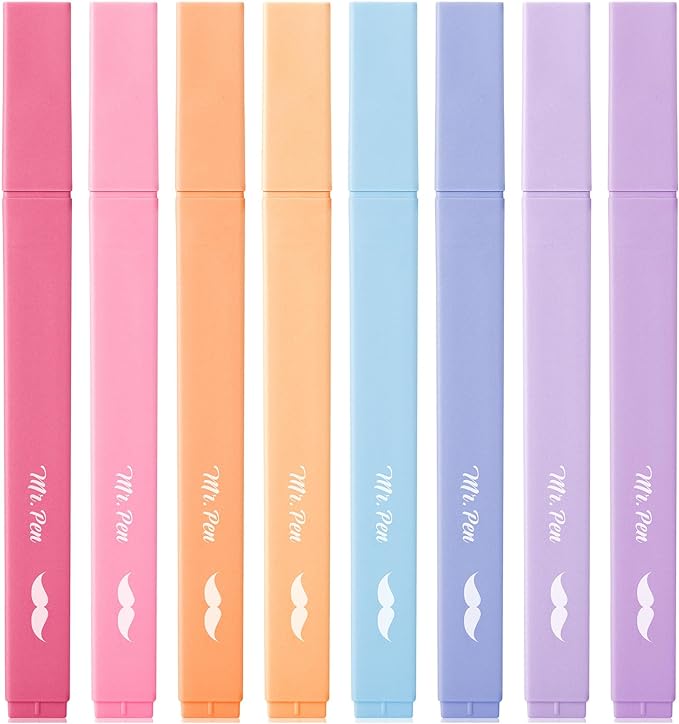 Mr. Pen- Aesthetic Highlighters No Bleed, 8 Pack, Assorted Colors | Chisel Tip, Cute Highlighters Assorted Colors for Journaling, Highlighting, Underlining, Fast Dry, Back to School Supplies