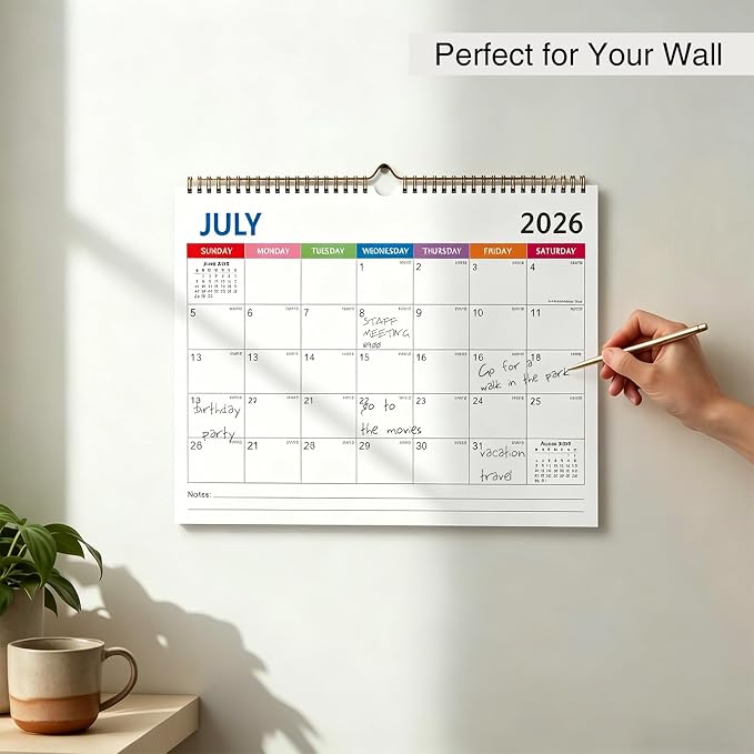 Wall Calendar 2026-2027 - 18 Month Wall Calendar july 2026-2027 Dec, 14" x 11", Thick Ppaer, Twin-Wire Binding, Home or Office Calendar for Easy Organizing