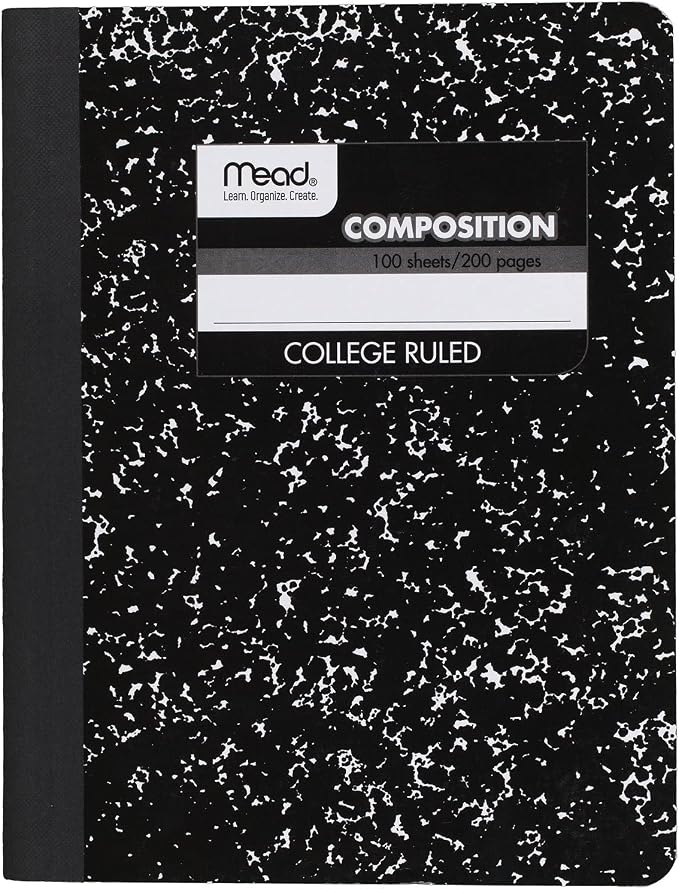 Mead Composition Notebook, College Ruled Paper, 9-3/4" x 7-1/2", 100 Sheets, Black Marble (09932)