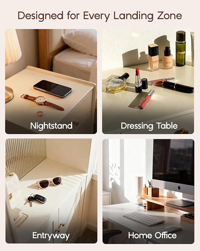 VLANDO Valet Tray Organizer, PU Leather Catchall Tray for Vanity, Beige | Large Jewelry Vanity Tray for Keys, Wallet, Watch, Phone, Glasses and Perfume, Nightstand Dresser Desk Entryway Organizer