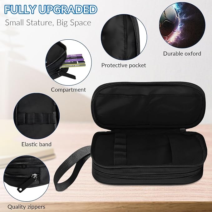 TILYTADLY Large Pencil Case for Boys - Soccer Boys Pencil Pouch with Zipper Compartments - Big Capacity Pen Box Pen Bag Organizer with Keychain for Kids Teens School