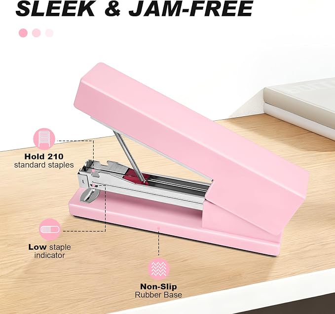 Office Desktop Stapler - 25 Sheet Capacity with 830 Staples and Staple Remover,Staplers for Desk,Non-Slip for School, Home, Pink
