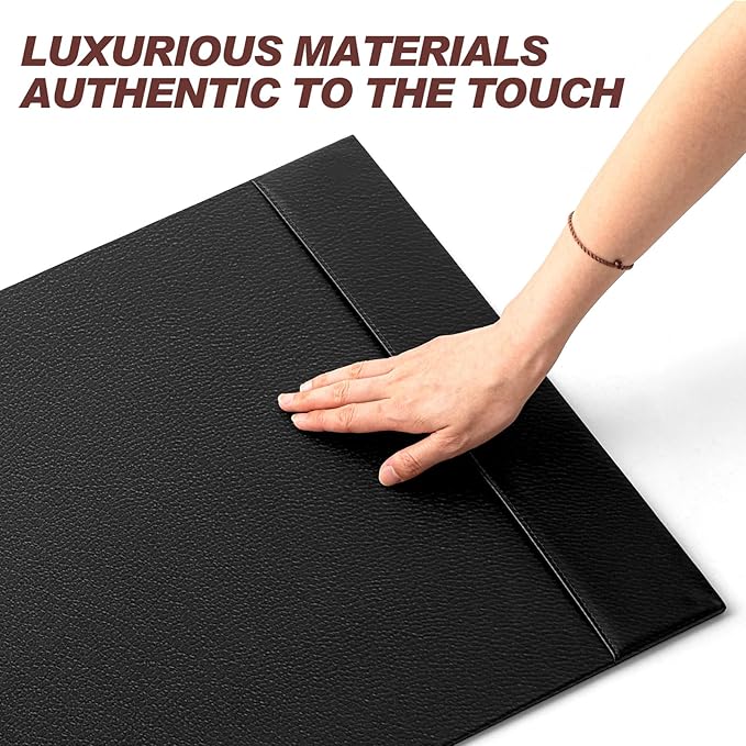 Sayglossy 5 Piece Leather Desk Pad Set with Side Rails 30"x18" Desk Blotter Protector, Letter Tray, Pen Cup, Sticky Note Clip, Name Card Holder, Executive Office Organizer Accessories Workplace(Black)