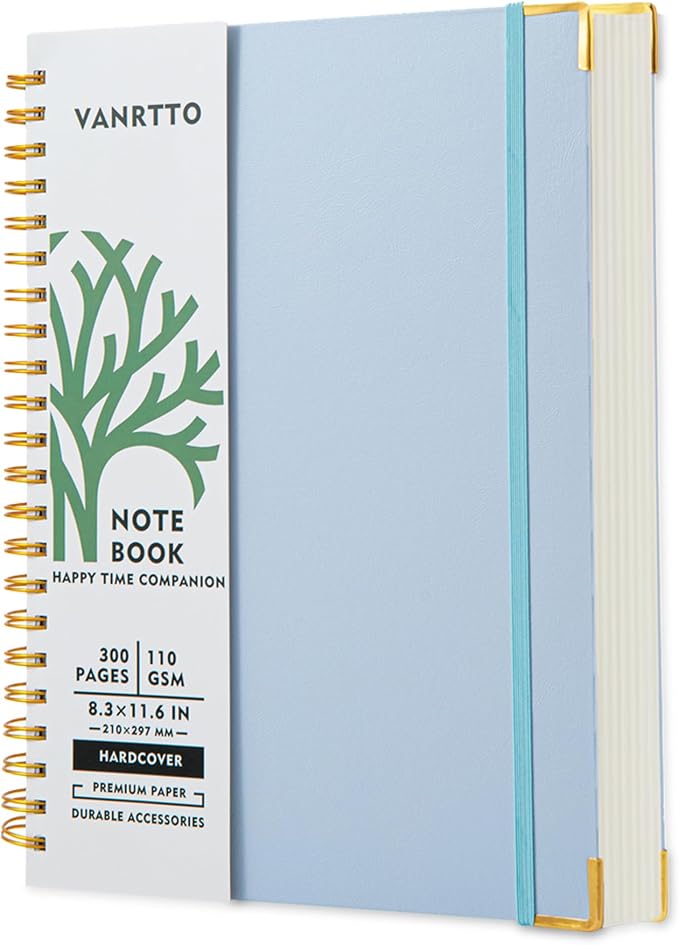 VANRTTO Hardcover Spiral Notebook 8.5x11 IN Notebooks College Ruled Blue | Hardcover Notebook of 110 GSM Lined Paper Notebooks for Work, School, 300 Pages A4 Notebooks College Ruled for Women and Men