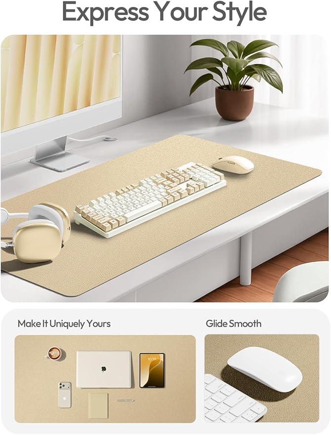 YSAGi Leather Desk Pad Protector, Office Desk Mat, Large Mouse Pad, Non-Slip PU Leather Desk Blotter, Laptop Desk Pad, Waterproof Desk Writing Pad for Office and Home (Gold,47.2" x 23.6")