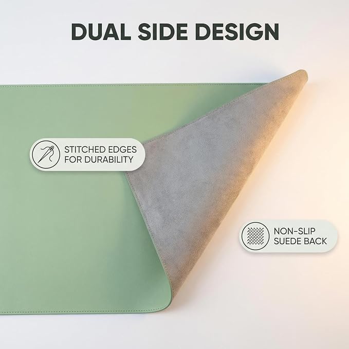 Leather Desk Pad Protector,Non-Slip Desk Pad, PU Leather Mouse Pad,Easy Clean Desk Protecor Mat,Writing Pad for Office Work/Home/Decor(Green, 22.85'' x 35.07'')