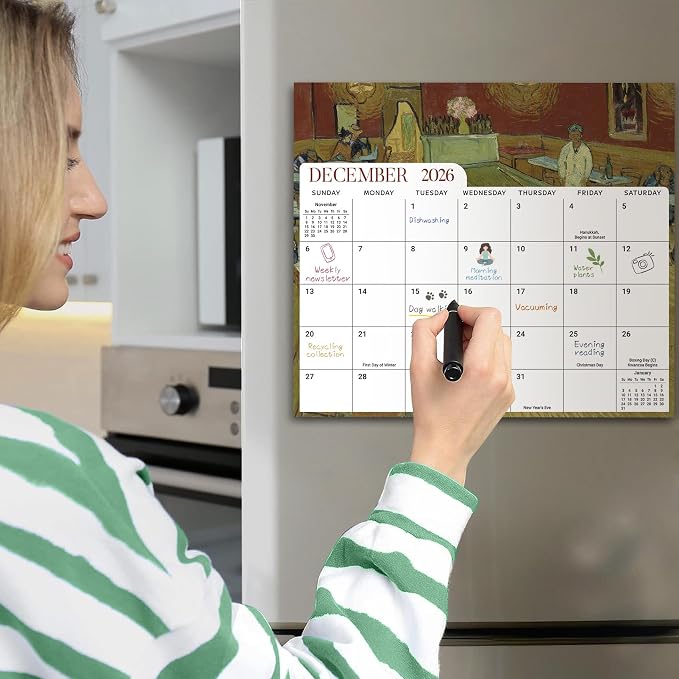Aesthetic 2026-2027 Magnetic Calendar for Refrigerator, 21-Month Fridge Calendar Magnet from April 2026 to December 2027, Easy Organizing, Van Gogh