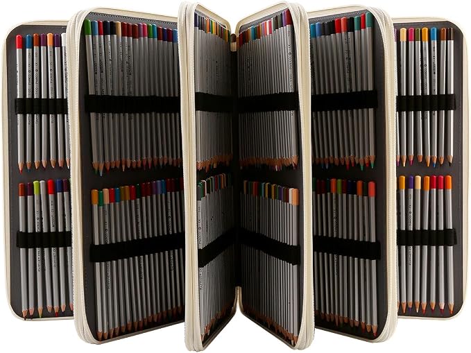 480 Slots Pencil Case, 5-Layer Organizer with Shoulder Strap | 5-layer twill oxford case with 480 elastic slots,carry handle, removable strap, and outer pocket for phone or keys.