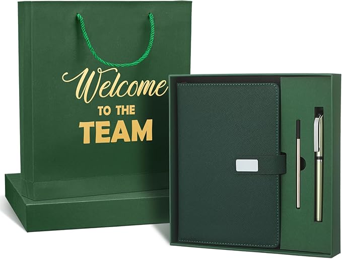 Sayglossy New Employee Welcome to The Team Gift Sets Notebook and Pen Welcome to The Team Box Employee Appreciation Gift Sets for New Office Worker(Green)