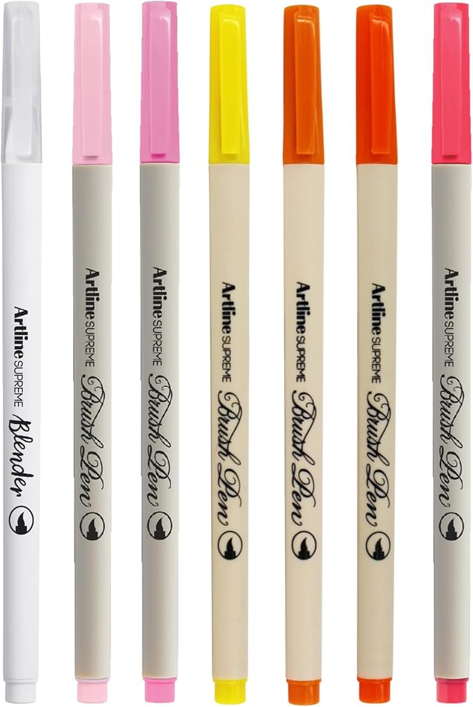 Artline SUPREME Brush Pens | AP Certified Safe for Kids | Blur Resistant Ink | EPFS-F | Flexible Brush Nib Creates Unique Wide & Fine Lines | Assorted Floral 7-Pack