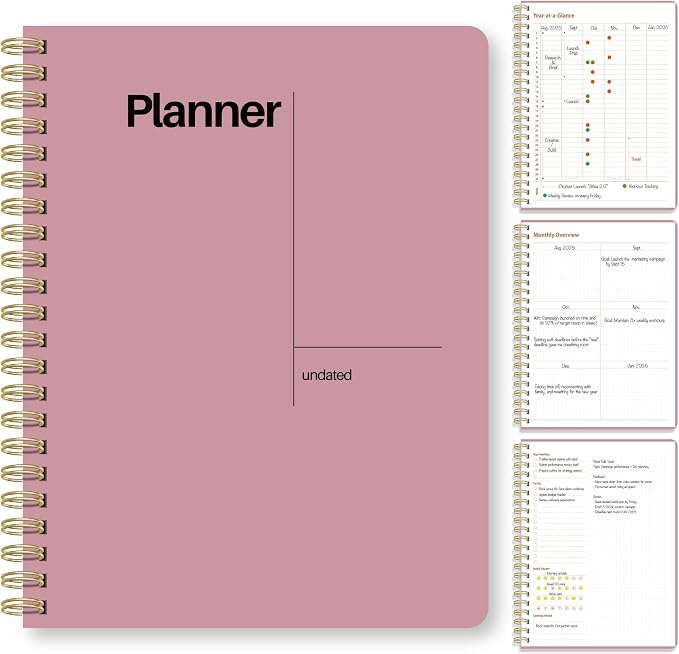 Undated Weekly Planner, 8.5" x 11", Dashboard Layout, Pink | Dateless, Top Priorities, To Do List, Habit Tracker, Weekly Notes Space, Weekly Reflection, For Work, School & Life