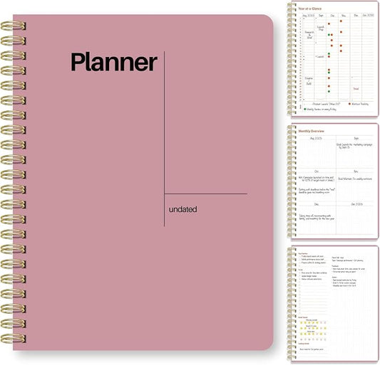 Undated Weekly Planner, 8.5" x 11", Dashboard Layout, Pink | Dateless, Top Priorities, To Do List, Habit Tracker, Weekly Notes Space, Weekly Reflection, For Work, School & Life