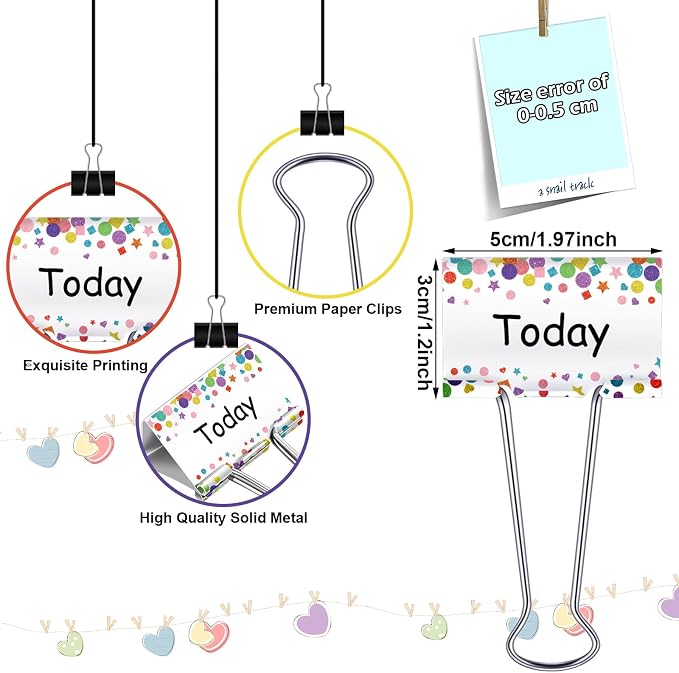 Tenare 6 Pack 2 Inch Teacher Binder Clips, Classroom Paper Organizer | Includes Monday, Tuesday, Friday ,Wednesday, Thursday and Today for Classroom Management Paper Sorting-School Office Supplies
