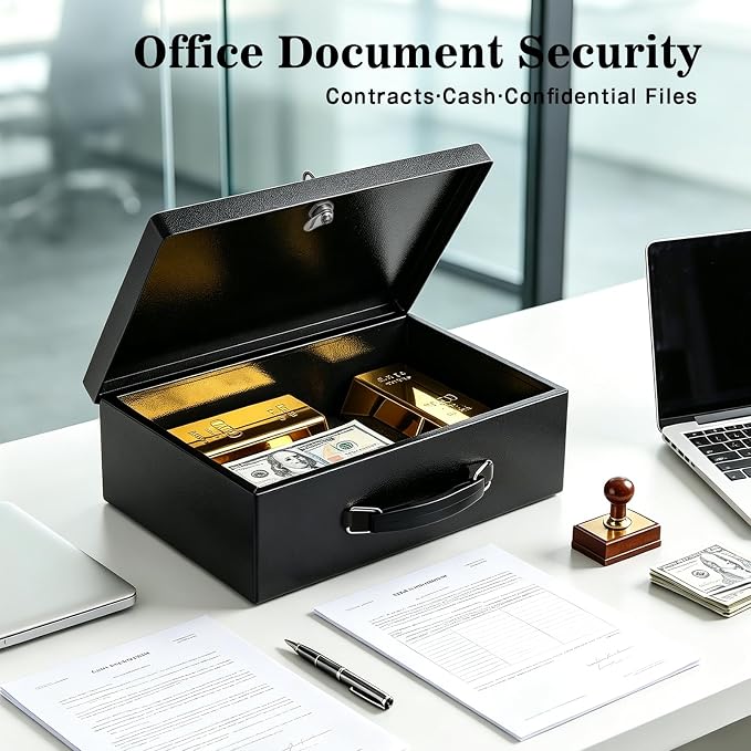 xydled Fire Resistant Safe Fire Safe Box with Key Lock for Home Office Security Storage for Valuables Documents,12.8 x 8.5 x 4.5 Inch,Black