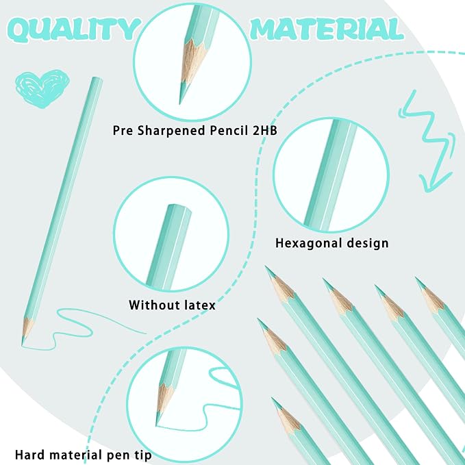36 PCS Macaron Blue Colored Pencils Pre Sharpened Pencil 2 HB - Ideal for Checking, Grading, Tests & Office/School Supplies