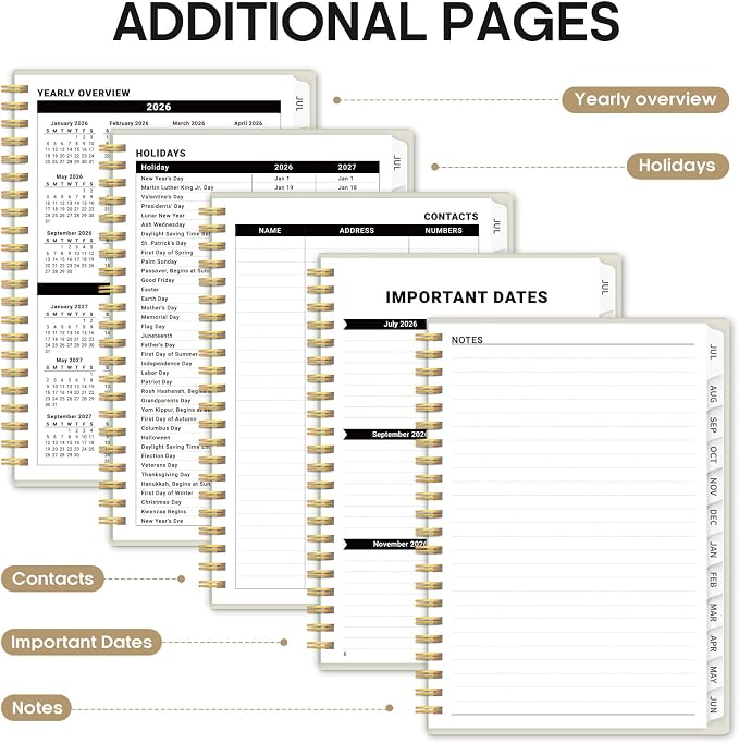 Planner 2026-2027, 6.3" x 8.5" Weekly and Monthly Academic Year Planner Calendar, July 2026 - June 2027, Hardcover Large School Planning Agenda With Tabs, Perfect for School & Office Supplies, A5, Beige