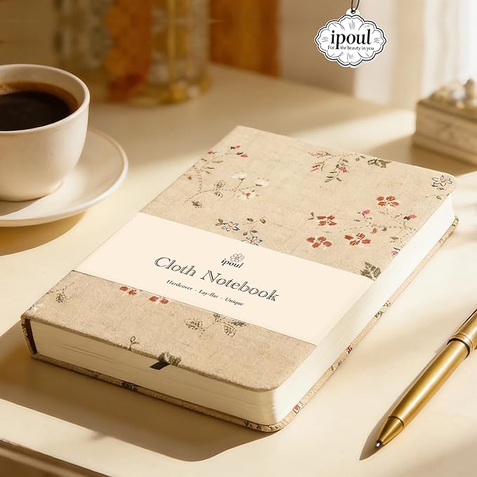 Floral Linen Journal, Similar Embroidered, Small Notebooks 5x7, Lay Flat Sketchbook, B6 Notebook, Hardcover, Lined & Unlined Notebook, Apricot