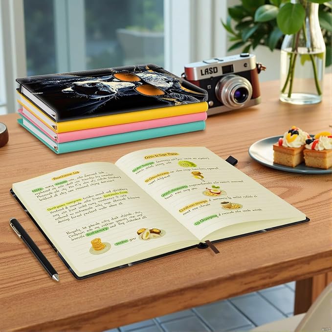 Hardcover Executive Notebooks, A5 PU Leather Lined Journal Notebook, 200 Pages Thick Paper Subject Notebooks for School,Work,Home Writing Business Notebook, Diary Book ，Cow Wearing Glasses