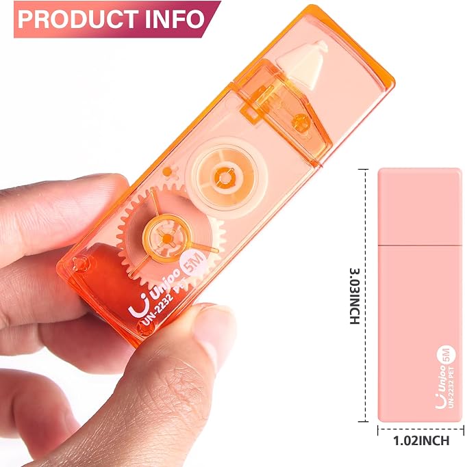 Unjoo Mini White Correction Tape Set (12pack, 5M/196" x 0.2", Pink) | Aesthetic Cute Correction Tape, Easy To Use, For school, Office Workers
