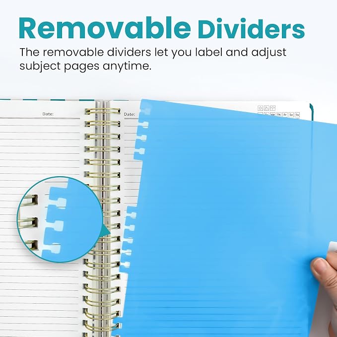 Large Lined Spiral Journal for Women Cute Hardcover 5 Subject Notebook for Work 8.5" x 11" with Removable Dividers & Tabs, College Ruled, 280 Pages Aesthetic Journal for Work, School & Note Taking, Sunny Barker