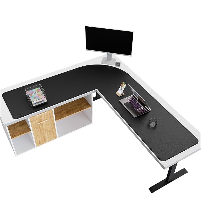 Mydours 57" x 57" x 20" L Shape Desk Pad Large Corner Mouse Pad (Black) | Extra Large Dual-Sided PU Leather Desks Pad L-Corner Waterproof Gaming Desk Mat Protector For Home Office Computer Gaming