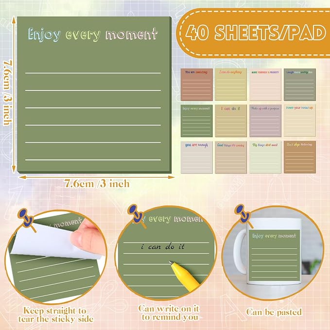 Yinder 24 Pcs Sticky Notes Gifts Bulk,Inspirational,Boho