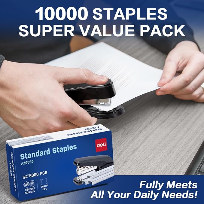 Deli Staples, 10000 Staples, 1/4'' Length, 210/Strip, 2 Boxes of 5000 Each | Standard Staple for Desktop Staplers