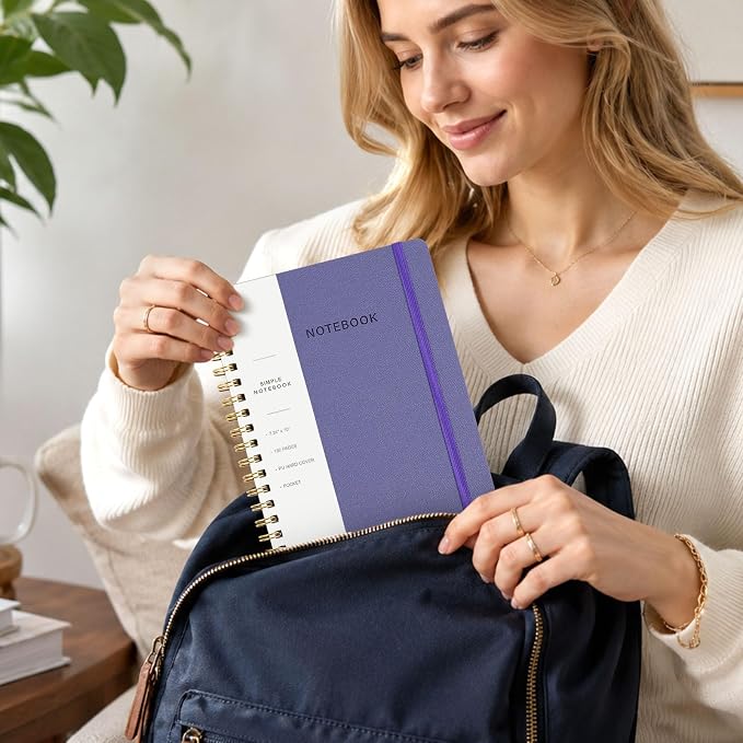 Spiral Notebook - 7.24" x 10" College Ruled Journal with Inner Pockets and 180 Pages, PU Leather Cover Business Journal, Twin-Wire Binding Notebook Perfect for Office & Home School Supplies Violet