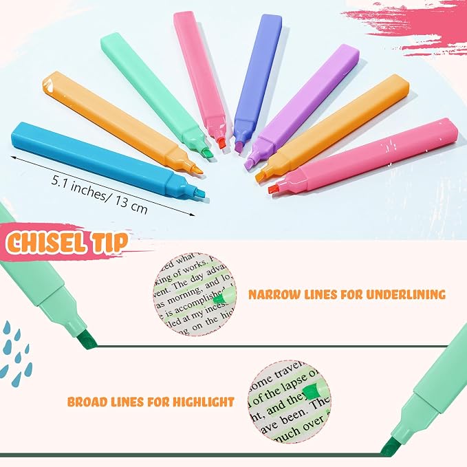 Marspark 120 Pcs Highlighters Bulk Chisel Tip Aesthetic 6 Assorted Colors No Bleed Cute Soft Bohemian Color Marker Pens for Journal Planner Notes School Study Office Supplies (Candy Color)