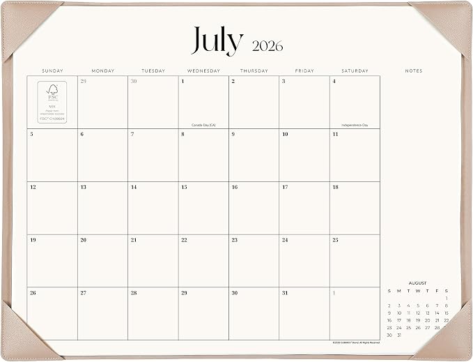 Simplified Desk Calendar 2026 with Desktop Mat, Cabbrix Large Desk Pad Calendar 21" x 16-1/2" Runs From July 2026 to December 2027, Desk Blotter Calendar for Home School and Office (Apricot)