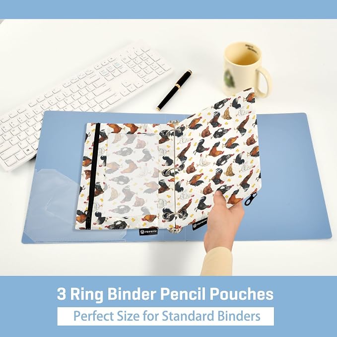 ALAZA Pencil Pouch for 3 Ring Binder, Hens Roosters and Chickens Binder Pencil Pouches with Clear Window Zipper Pencil Case Cosmetic Bags for Office College Supplies, 2PCS