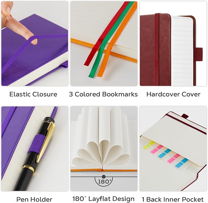 FOCUS DAY 3 Pack Journals Notebooks, B5(7.1'' X 10'') Thick Notebook Journal College Ruled Bulk, Large Hardcover Leather Bound Lined Notebook Journal Set for Women Men Work Writing, Multicolor